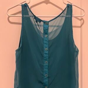Sheer, teal button back tank